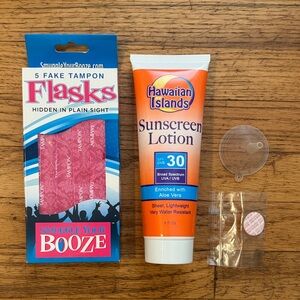 NIB! Fake Tampon and Sunscreen Flasks